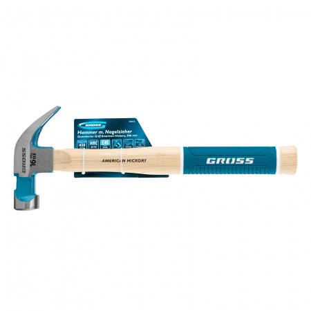 Молоток-гвоздодер, 450 г, угол 45, магнит, обрезиненная рукоятка American hickory GROSS