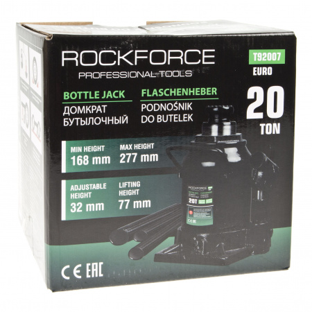 Домкрат гидравлический RF-T92007EURO бутылочный низкопрофильный 20т (выс.подъема 168-277мм) ROCKFORCE /1/2