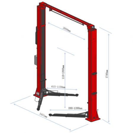 GTE Подъемник электрогидравлический 4т 110-1900мм 2-х стоечный 220В верх.синхрон. (электр. спуск) GTE