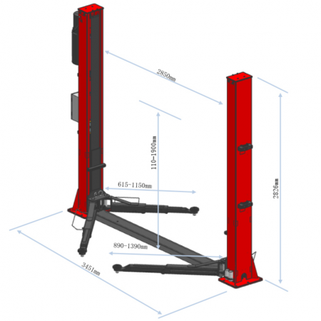 GTE Подъемник электрогидравлический 4т 110-1900мм 2-х стоечный 380В ниж.синхрон. (электр.спуск) GTE