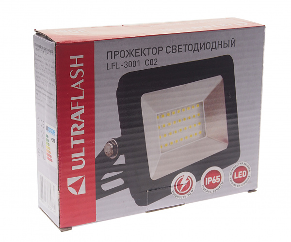 Прожектор UF-FL3001 LED SMD BLACK 30W 6500K 145х110мм 220V ULTRA FLASH /1/20