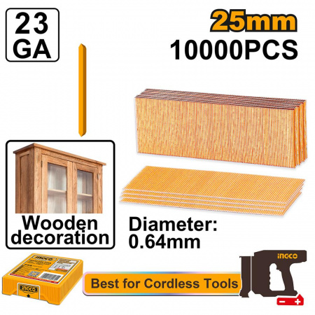 Шпильки для нейлера 23 GA 25 мм 10000 шт INGCO ANA06825 INDUSTRIAL (для CBNLI3603)