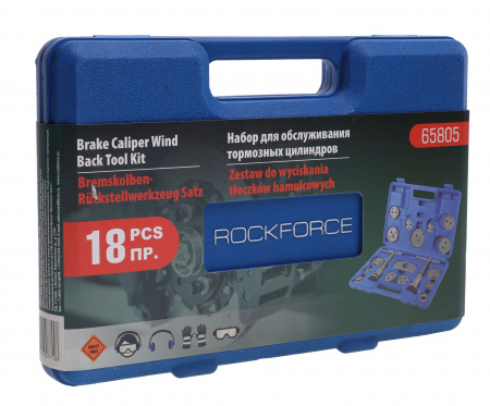Набор для обслуживания тормозных цилиндров RF-65805 (Euro) 18пр. (право/левосторнний привод) в кейсе ROCKFORCE /1/10 Набор для обслуживания тормозных цилиндров RF-65805 (Euro) 18пр. (право/левосторнний привод) в кейсе ROCKFORCE /1/10