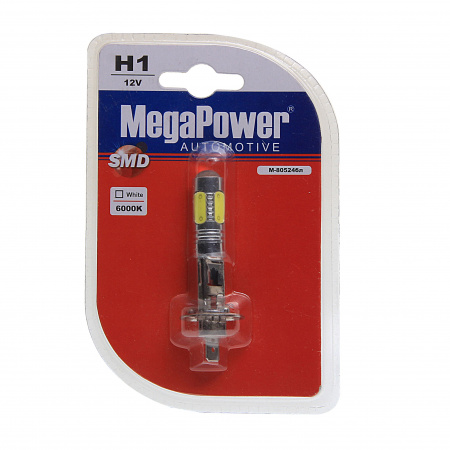 Автолампа H1 (P14.5s) 5 SMD MEGA WHITE 6000K блистер 360лм 12V MEGAPOWER /1/10/100