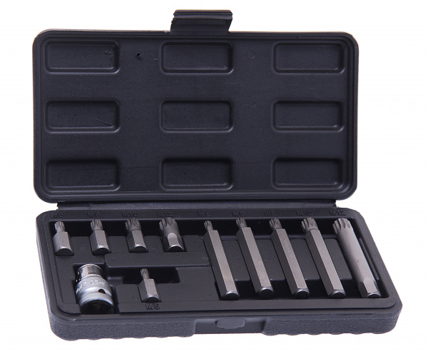 Набор бит RF-4112C SPLINE с битодержателем,11пр. 1/2"(L:30/75мм; M5,М6,М8,М10,M12), в пластик. кейсе ROCKFORCE /1