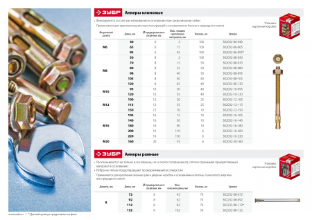 ЗУБР М20 х 160 мм, 6 шт, клиновой анкер (302032-20-160)