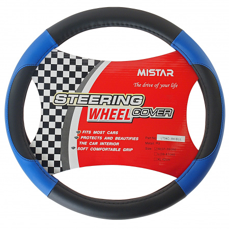 Оплетка руля MIS-LT34C (M) BLACK/BLUE кожа MISTAR /1/25