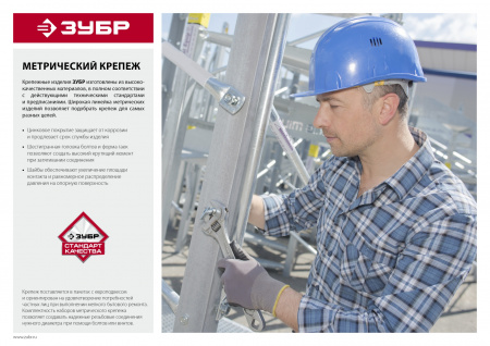 ЗУБР DIN 965, M5 х 50 мм, цинк, 10 шт, винт с гайкой и шайбами (303456-05-050)