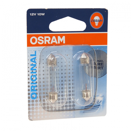 Автолампа C10W (SV8.5/8) 41мм (2шт) 12V OSRAM /1/10
