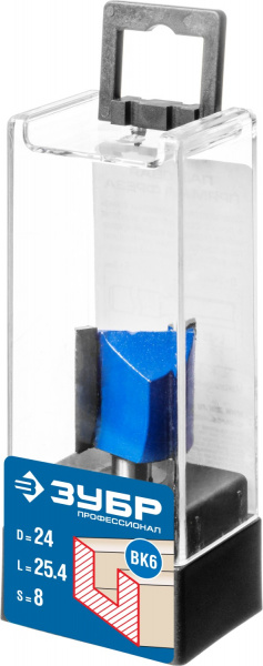 ЗУБР 24 x 25 мм, хвостовик 8 мм, фреза пазовая прямая, Профессионал (28753-24-25)