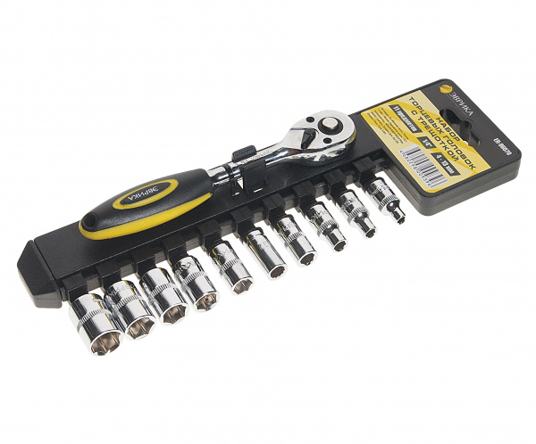 Набор торцевых головок с трещоткой ER-96070 1/4" DR 4-13мм 11 предметов, 72 зуб. (на держателе) ЭВРИКА /1/5/30 Набор торцевых головок с трещоткой ER-96070 1/4" DR 4-13мм 11 предметов, 72 зуб. (на держателе) ЭВРИКА /1/5/30