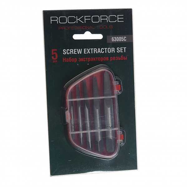 Набор экстракторов резьбы HSS 4241, 5 пр.(М3-М25), в пластиковом футляре  ROCKFORCE /1 Набор экстракторов резьбы HSS 4241, 5 пр.(М3-М25), в пластиковом футляре  ROCKFORCE /1