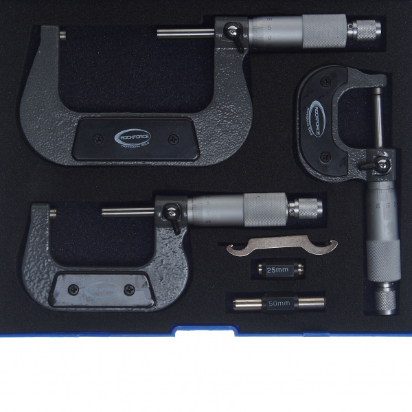 Набор микрометров RF-5096P03, 3пр. (0-25, 25-50, 50-75мм, 0.01мм), в футляре ROCKFORCE /1