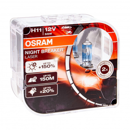 Автолампа H11 (55) PGJ19-2+150% NIGHT BREAKER LASER  3750K (евробокс, 2шт) 12V OSRAM /1/10