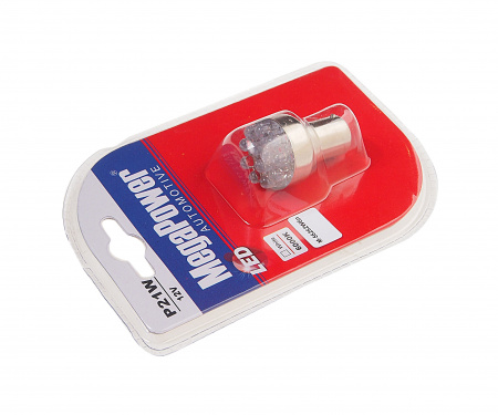 Автолампа P21W (BA15s) 12 LED WHITE блистер 6000K 84лм   12V MEGAPOWER /1 /50