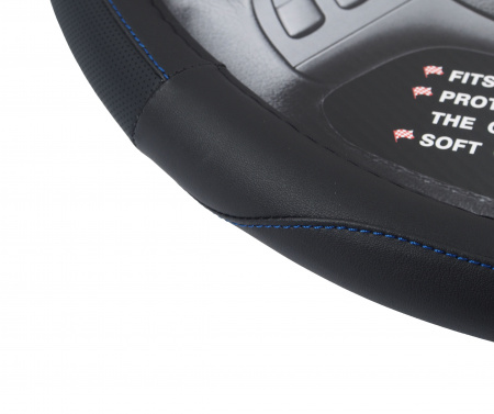 Оплетка руля MIS-2023STW22A (M) чёрная с синей строчкой MISTAR /1/25