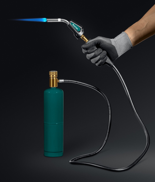 KRAFTOOL KS-8000, со шлангом 1.4м с пьезоподжигом на баллон турбо нагрев + 30% 2000°C, Газовая горелка Blue Fire (55512)