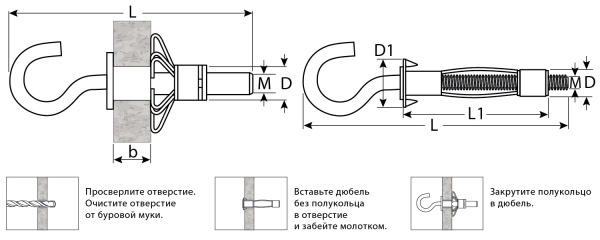 ЗУБР МОЛЛИ, М4 х 32 х 8 мм, 100 шт, анкер с полукольцом для пустотелых конструкций (302512-04-032)