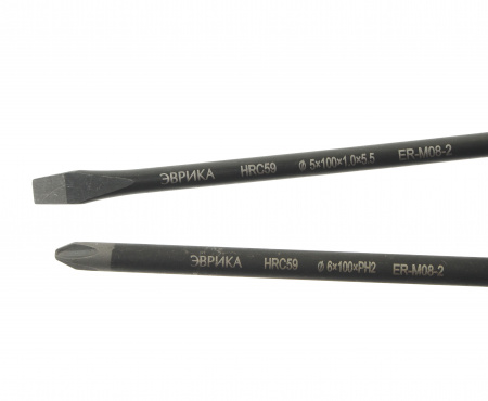 Набор отверток ER-M08-2  SL5.5x100 Ø5, PH2x100 Ø6, стержень S2, 2 предмета в блистере HRC≥59 ЭВРИКА /1/72 NEW