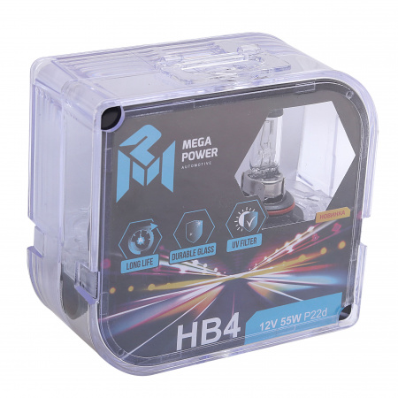 Автолампа HB4/9006 (55) P22d LONG LIFE (бокс, 2шт) 12V MEGAPOWER /1/10
