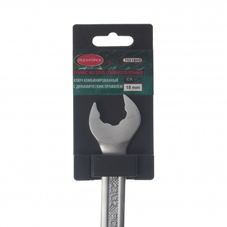 Ключ комбинированный 18мм RF-75518HD с динамическим профилем на пластиковом держателе ROCKFORCE /1/10