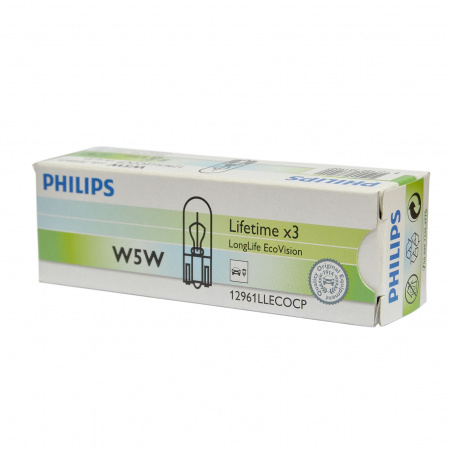 Автолампа W5W (W2.1*9.5d) LongLife EcoVision 12V PHILIPS /10/200