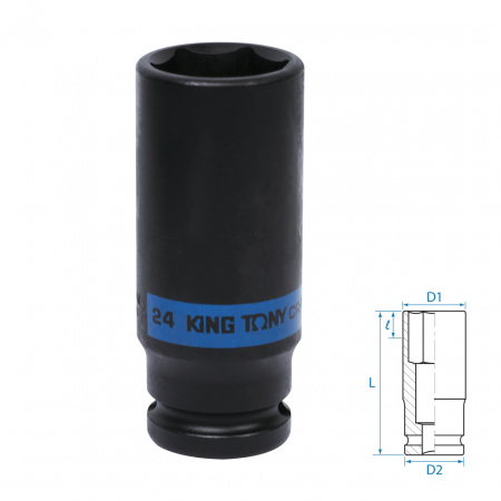 Головка торцевая ударная глубокая шестигранная 1/2", 24 мм KING TONY 443524M Головка торцевая ударная глубокая шестигранная 1/2", 24 мм KING TONY 443524M