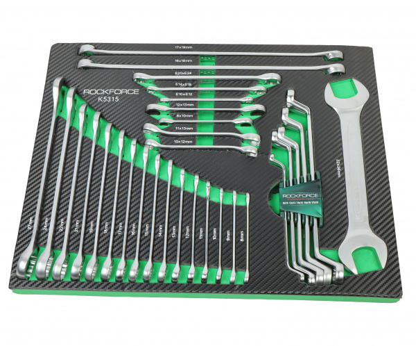 Набор ключей RF-K5315 (комбинированные:8-27мм,накидные удл.-е:6-19мм,накидные:8-19мм,разр.-е:10-13мм;трещоточ-е:8-13мм,рожковый 32х36мм,Е10-Е24)в ложе