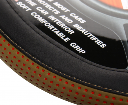 Оплетка руля MIS-SWC892 (M) черно-бежевая с красной перфорацией MISTAR /1/25