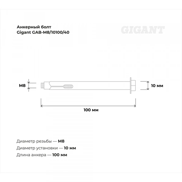 Анкерный болт Gigant М8 10x100 40 шт GAB-M8/10100/40