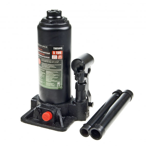 Домкрат гидравлический RF-T90504S(DS) бутылочный с клапаном 5т (выс.подъема 195-395мм) в кейсе ROCKFORCE /1/5