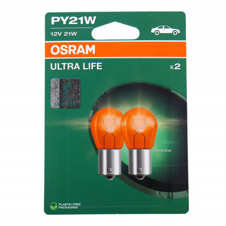 Автолампа PY21W (BAU15s) YELLOW ULTRA LIFE 12V (блистер, 2шт) OSRAM /1/10/50