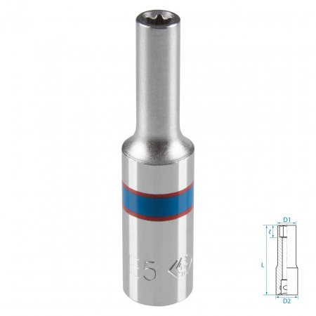 Головка торцевая TORX Е-стандарт 1/4", E5, L = 50 мм KING TONY 227505M
