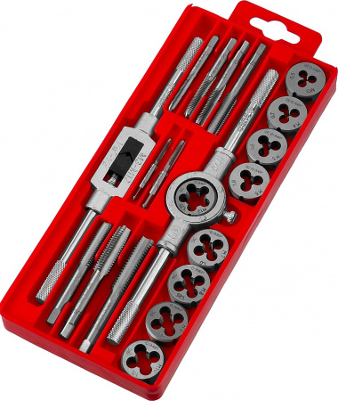 ЗУБР 20 предм., сталь 9ХС, набор метчиков и плашек в пластиковом боксе (2810-H20)