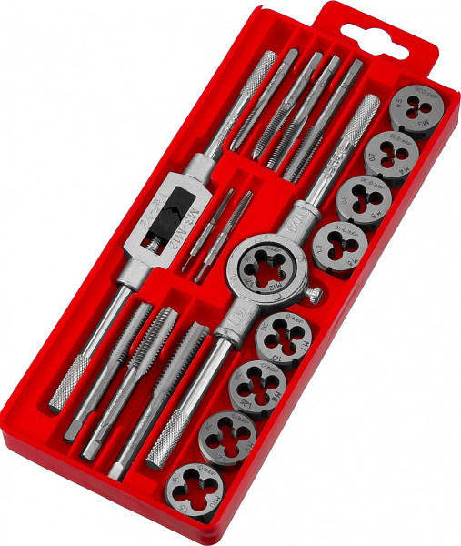 ЗУБР 20 предм., сталь 9ХС, набор метчиков и плашек в пластиковом боксе (2810-H20)