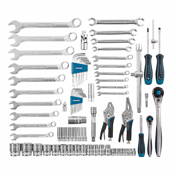 Набор инструментов, 1/4", 1/2", CrV, 120 зубьев, 78 предметов Gross Набор инструментов, 1/4", 1/2", CrV, 120 зубьев, 78 предметов Gross