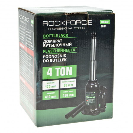 Домкрат гидравлический RF-TF0402EURO бутылочный с двумя штоками и клапаном 4т (выс.подъема 170-410мм) ROCKFORCE /1/4
