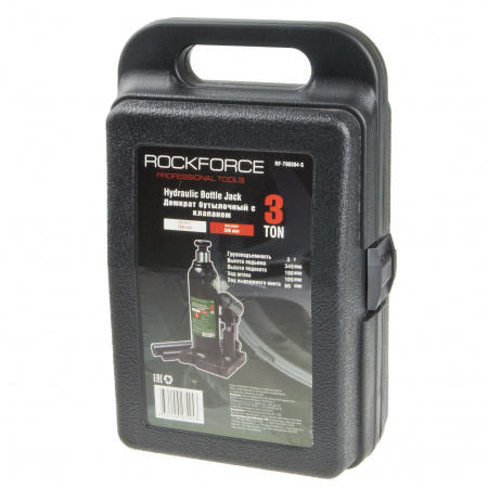 Домкрат гидравлический RF-T90304S бутылочный с клапаном 3т (выс.подъема 180-345мм) в кейсе ROCKFORCE /1/6