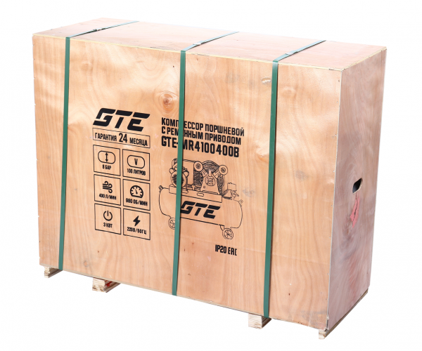 GTE Компрессор пневматический 220В 3.0кВт 8атм. 400л/мин. ресивер-100л поршневой ременной GTE