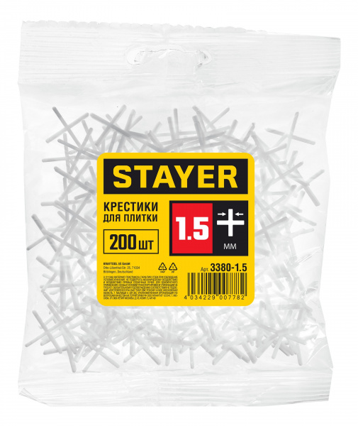 STAYER 1,5 мм, 200 шт, крестики для плитки (3380-1,5)