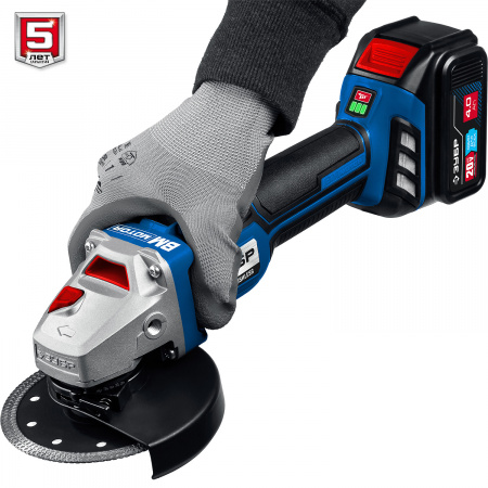 ЗУБР Т7, 20 В, 125 мм, 1 АКБ (4 А·ч), бесщеточная УШМ, сумка, Профессионал (AB-125-41)