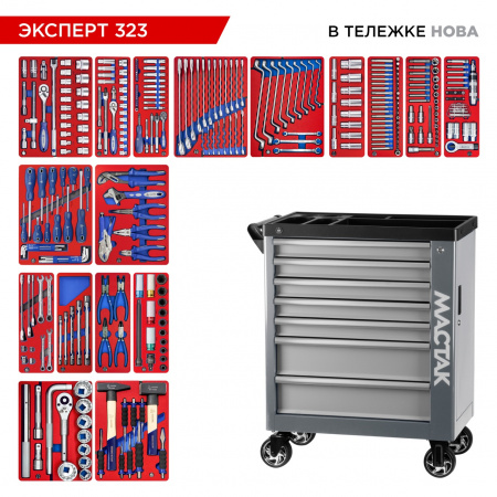Набор инструментов 323 предмета, "ЭКСПЕРТ 323", в серой тележке МАСТАК 50-07323G Набор инструментов 323 предмета, "ЭКСПЕРТ 323", в серой тележке МАСТАК 50-07323G