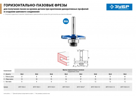 ЗУБР 50.8 x 6 мм, хвостовик 12 мм, фреза горизонтально-пазовая, Профессионал (28757-50.8-6-12)