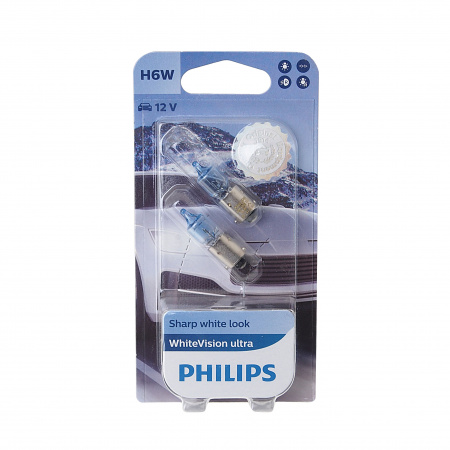 Автолампа H6W (BAX9s) WhiteVision ultra 3100K (блистер, 2шт) 12V PHILIPS /1/10
