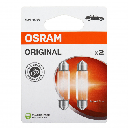 Автолампа C10W (SV8.5/8) 41мм (2шт) 12V OSRAM /1/10