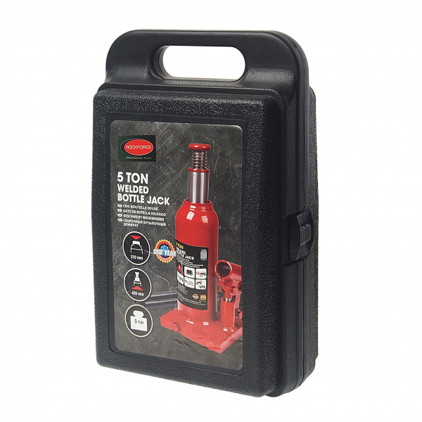 Домкрат гидравлический RF-T90504S бутылочный с клапаном 5т (выс.подъема 185-360мм) в кейсе ROCKFORCE /1/4