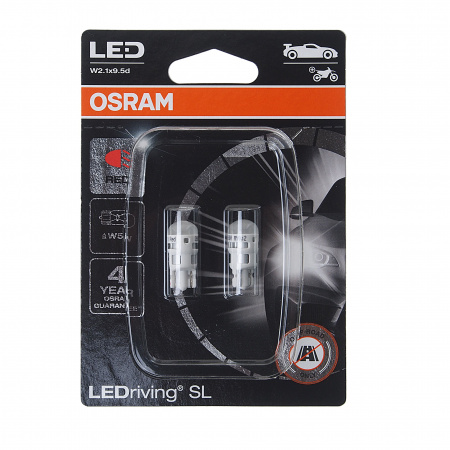 Автолампа W5W (W2.1x9.5d) LED (блистер, 2шт) RED 12V OSRAM /1/10