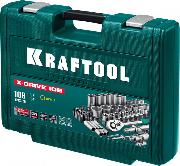 KRAFTOOL X-Drive 108, 108 предм., (1/2″+3/8″+1/4″), универсальный набор инструмента (27888-H108) KRAFTOOL X-Drive 108, 108 предм., (1/2″+3/8″+1/4″), универсальный набор инструмента (27888-H108)