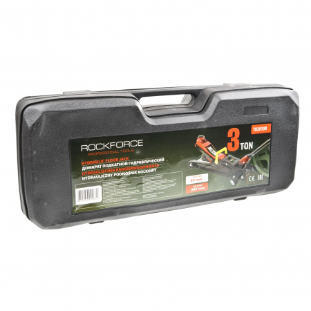 Домкрат гидравлический RF-T82010R, подкатной низкопрофильный с резиновой накладкой 3т (h min 85мм,h max 385мм), в кейсе  ROCKFORCE /1