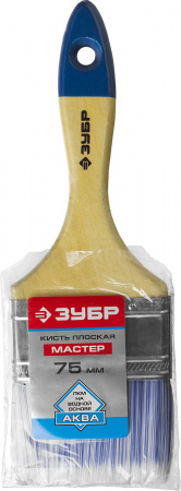 ЗУБР АКВА, 75 мм, 3″, светлая искусственная щетина, деревянная ручка, для воднодисперсионных и акриловых ЛКМ, плоская кисть (4-01007-075)